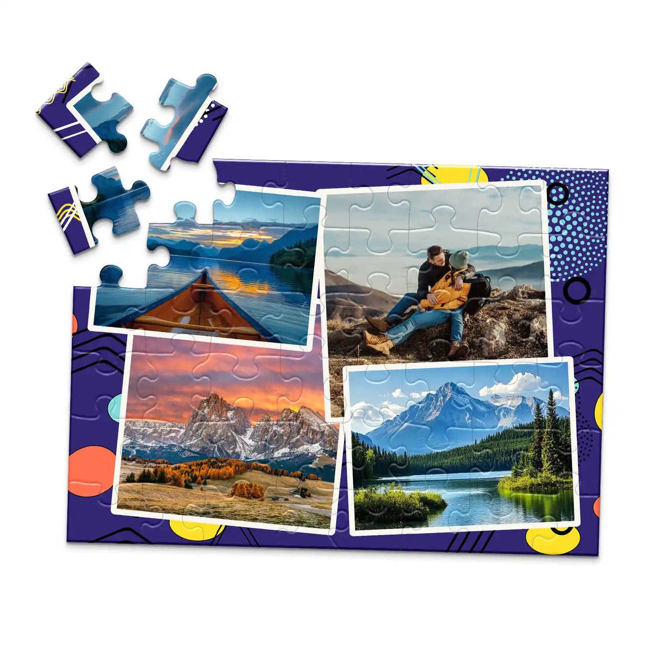 4 Collage Scattered Retro Photo Puzzle - 48 piece