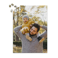 500 piece personalized Dad puzzle showing a smiling father carrying his baby on his shoulders.