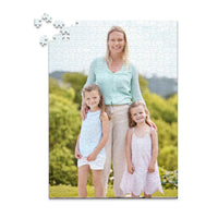 500 piece personalized Mom puzzle featuring a mother with her two young daughters outdoors.