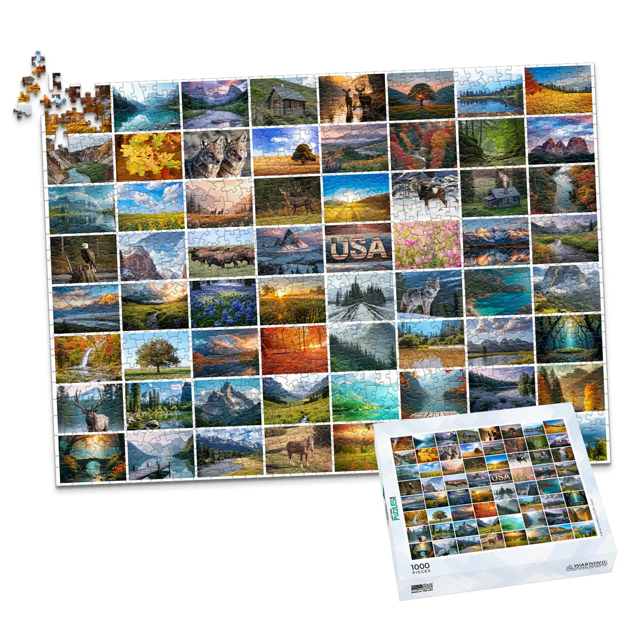 64 Collage Simple Grid Photo Puzzle – Landscape - 1000 piece and box