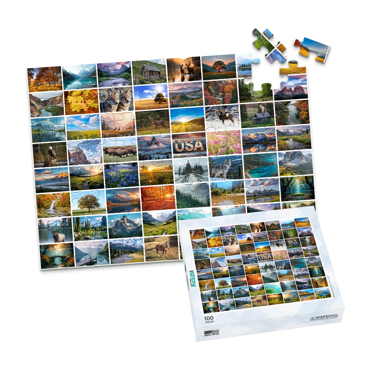 64 Collage Simple Grid Photo Puzzle – Landscape - 100 piece and box
