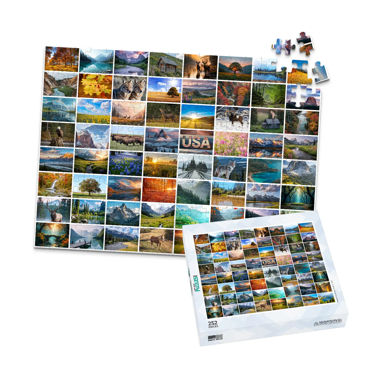 64 Collage Simple Grid Photo Puzzle – Landscape - 252 piece and box