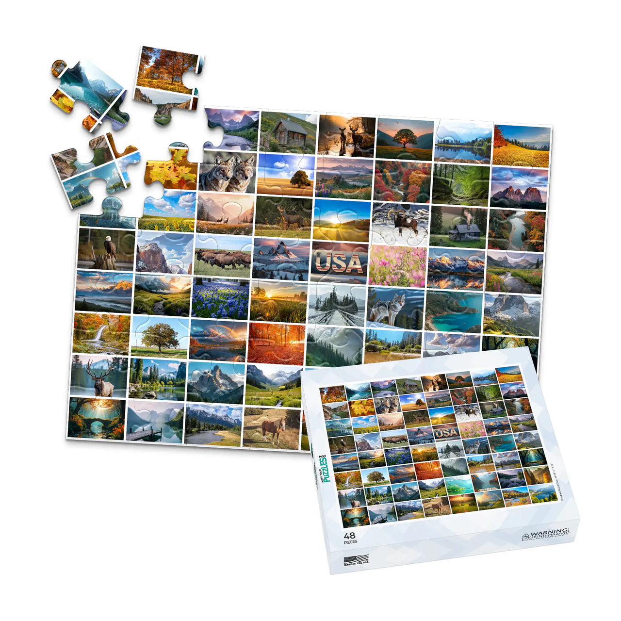 64 Collage Simple Grid Photo Puzzle – Landscape - 48 piece and box
