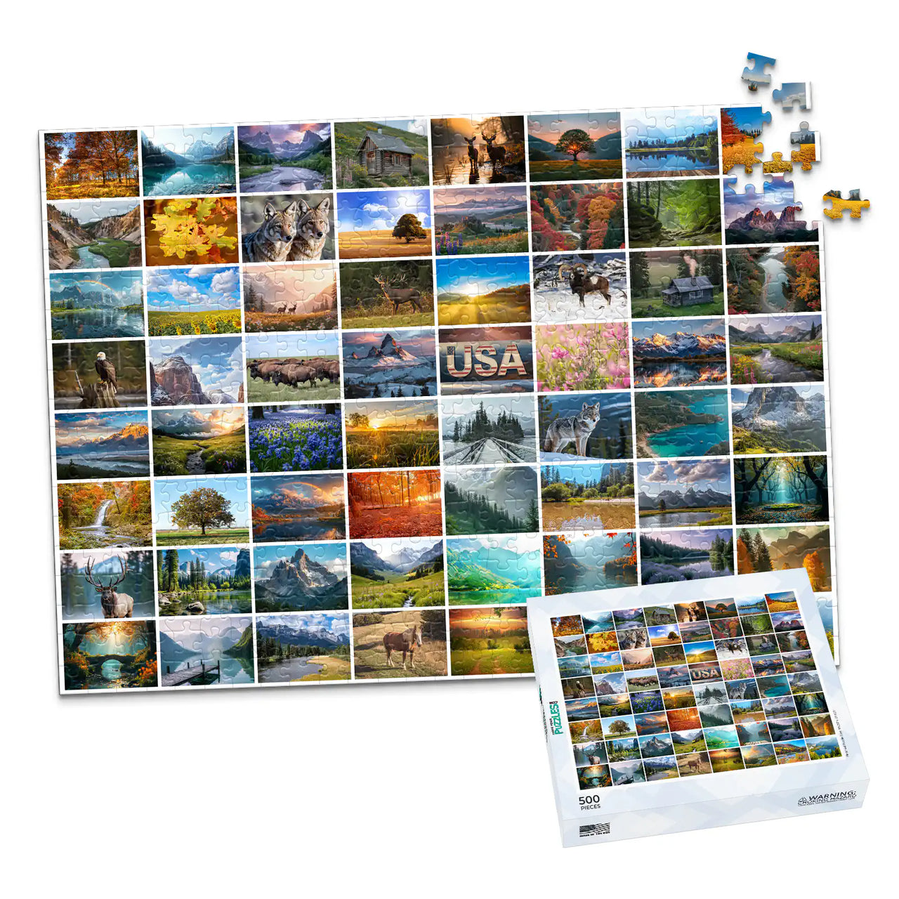 64 Collage Simple Grid Photo Puzzle – Landscape - 500 piece and box