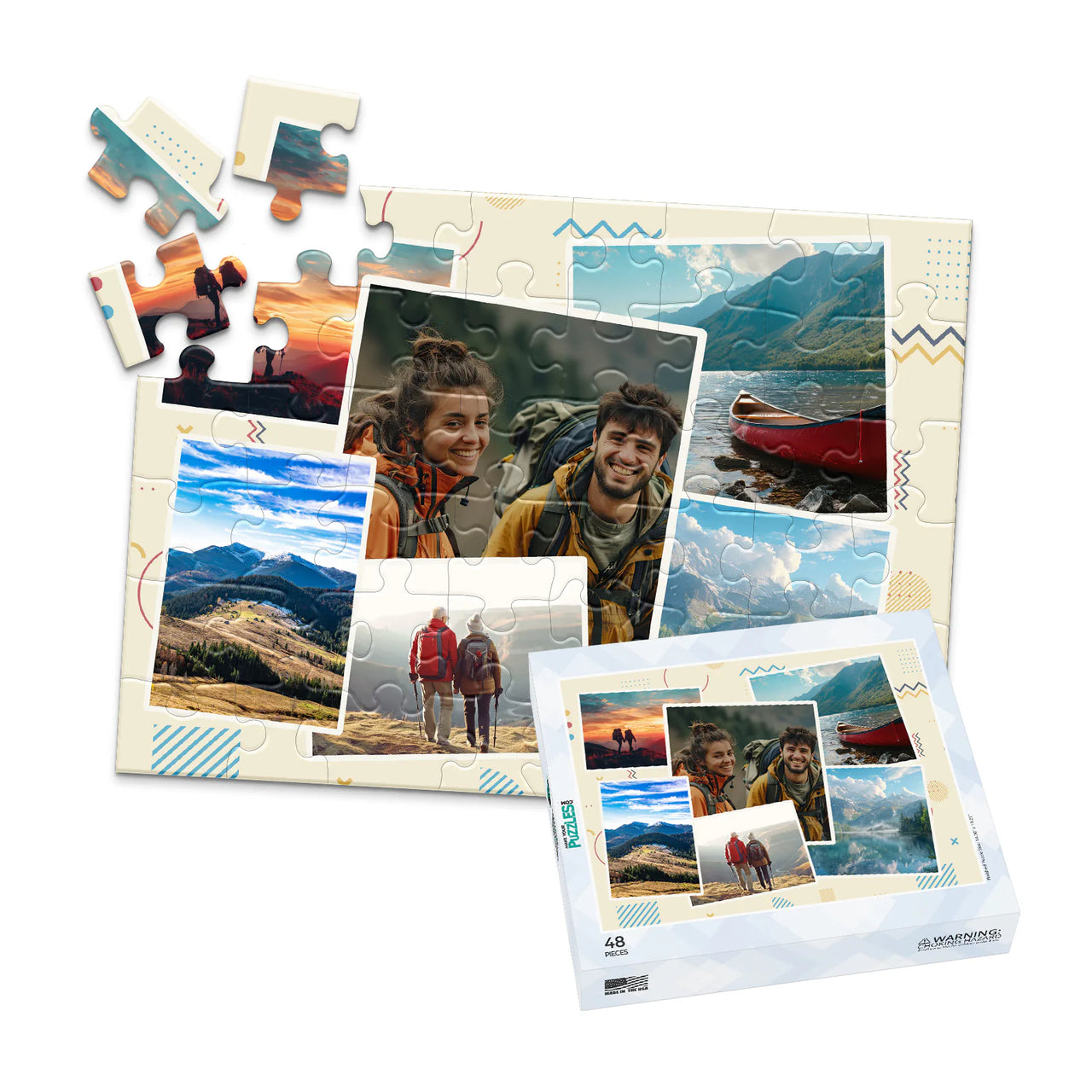 6 Collage Scattered Retro Photo Puzzle - 48 piece and box
