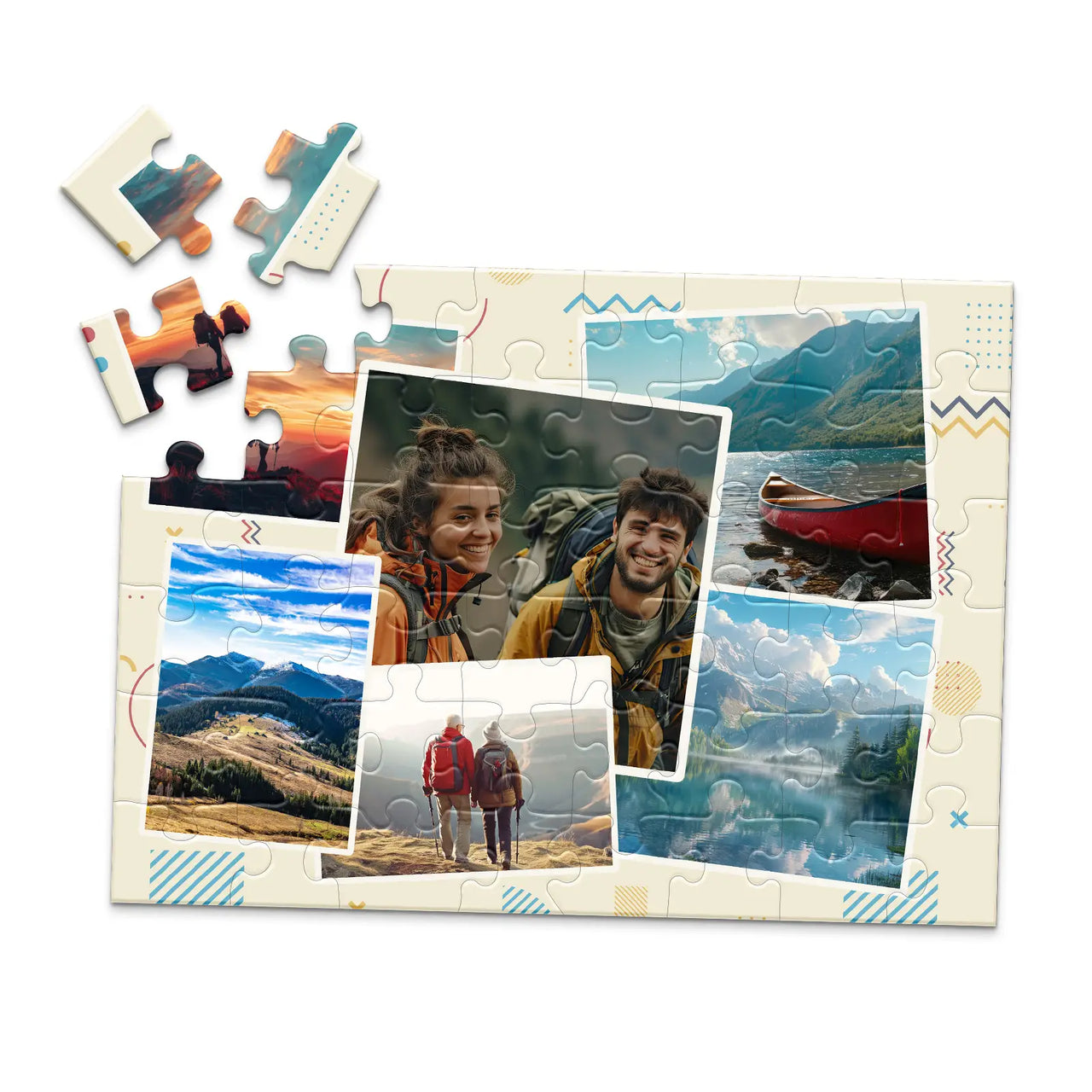 6 Collage Scattered Retro Photo Puzzle - 48 piece