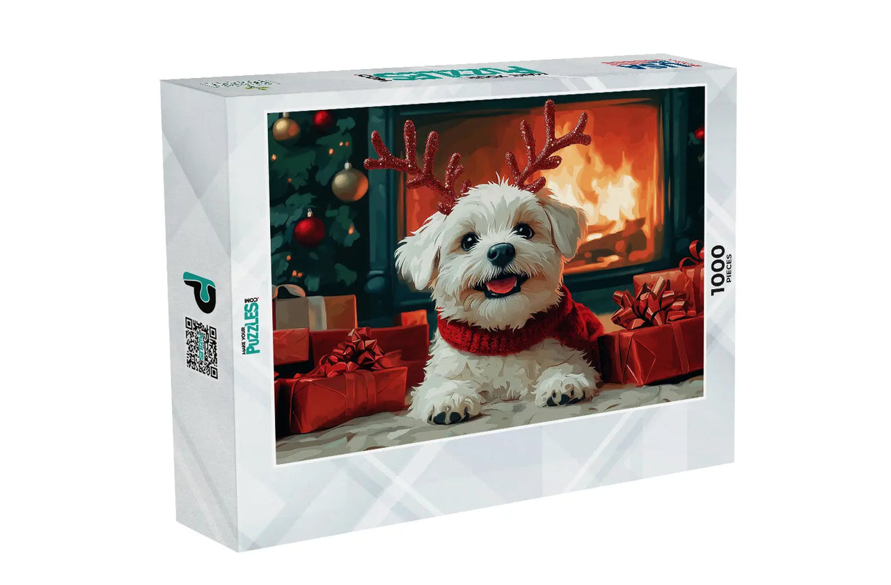 Cute Dog Fireplace Christmas Jigsaw Puzzle | MakeYourPuzzles
