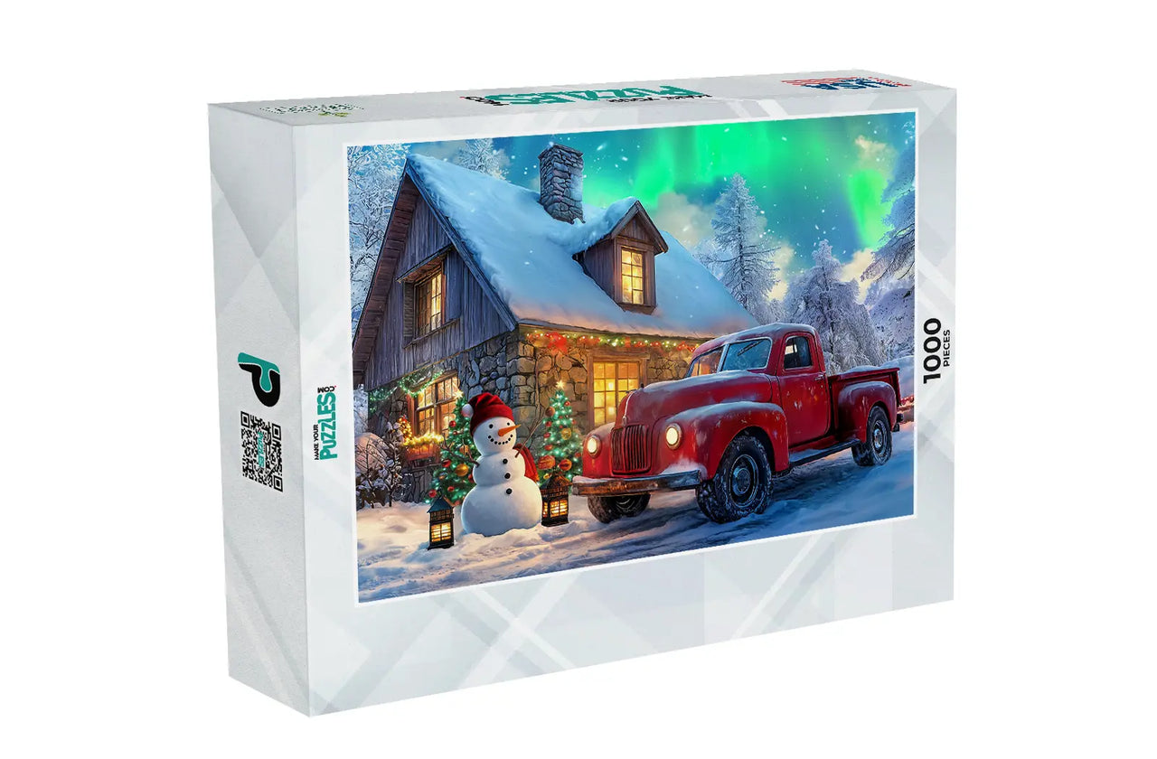 Northern Lights Red Truck and Snowman Puzzle | MakeYourPuzzles