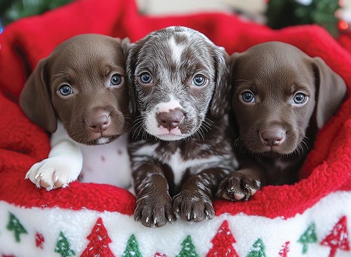 Christmas Cuddle Trio German Shorthaired Pointer Puppies Puzzle | MakeYourPuzzles