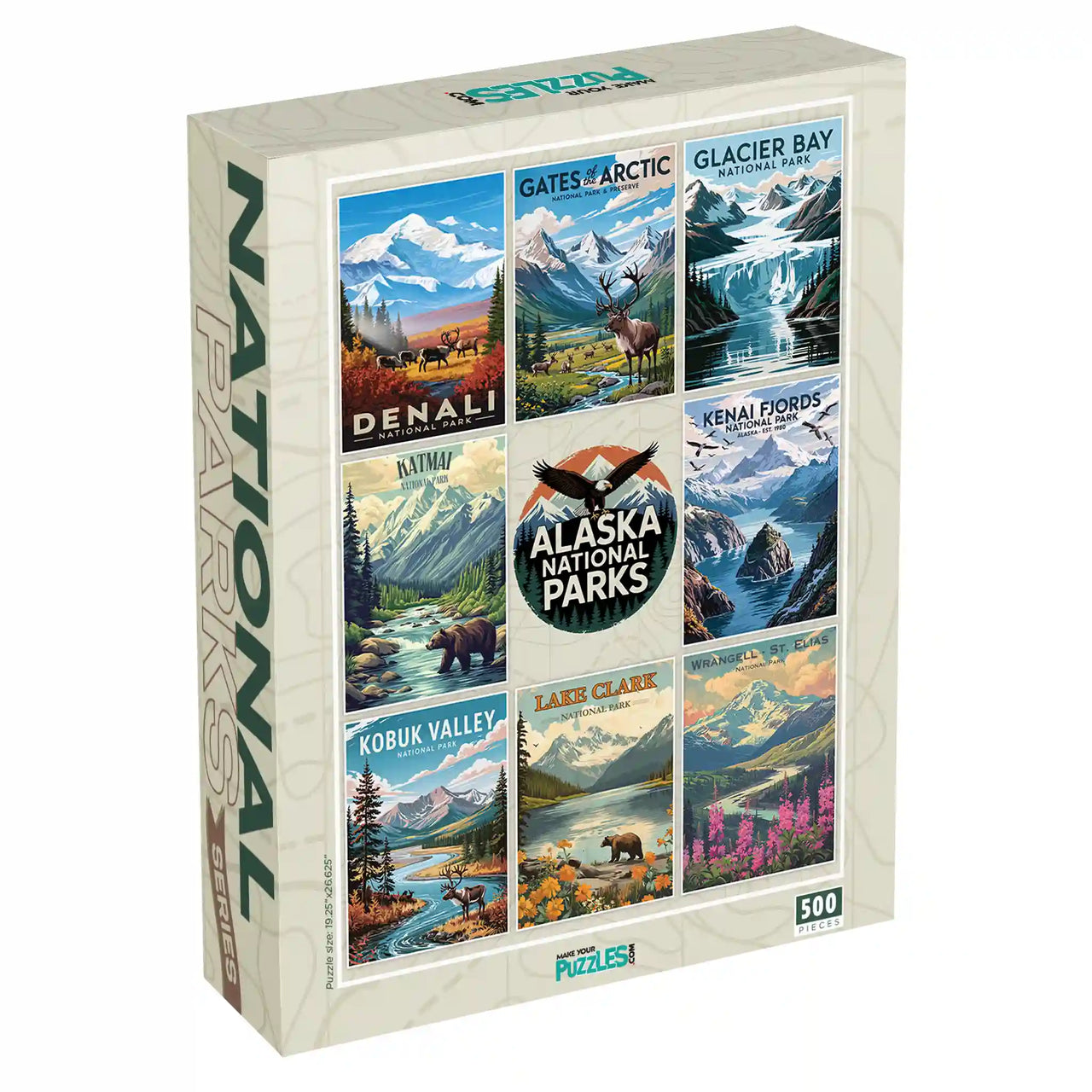 Alaska National Parks Puzzle Collage 500 piece puzzle box by MakeYourPuzzles