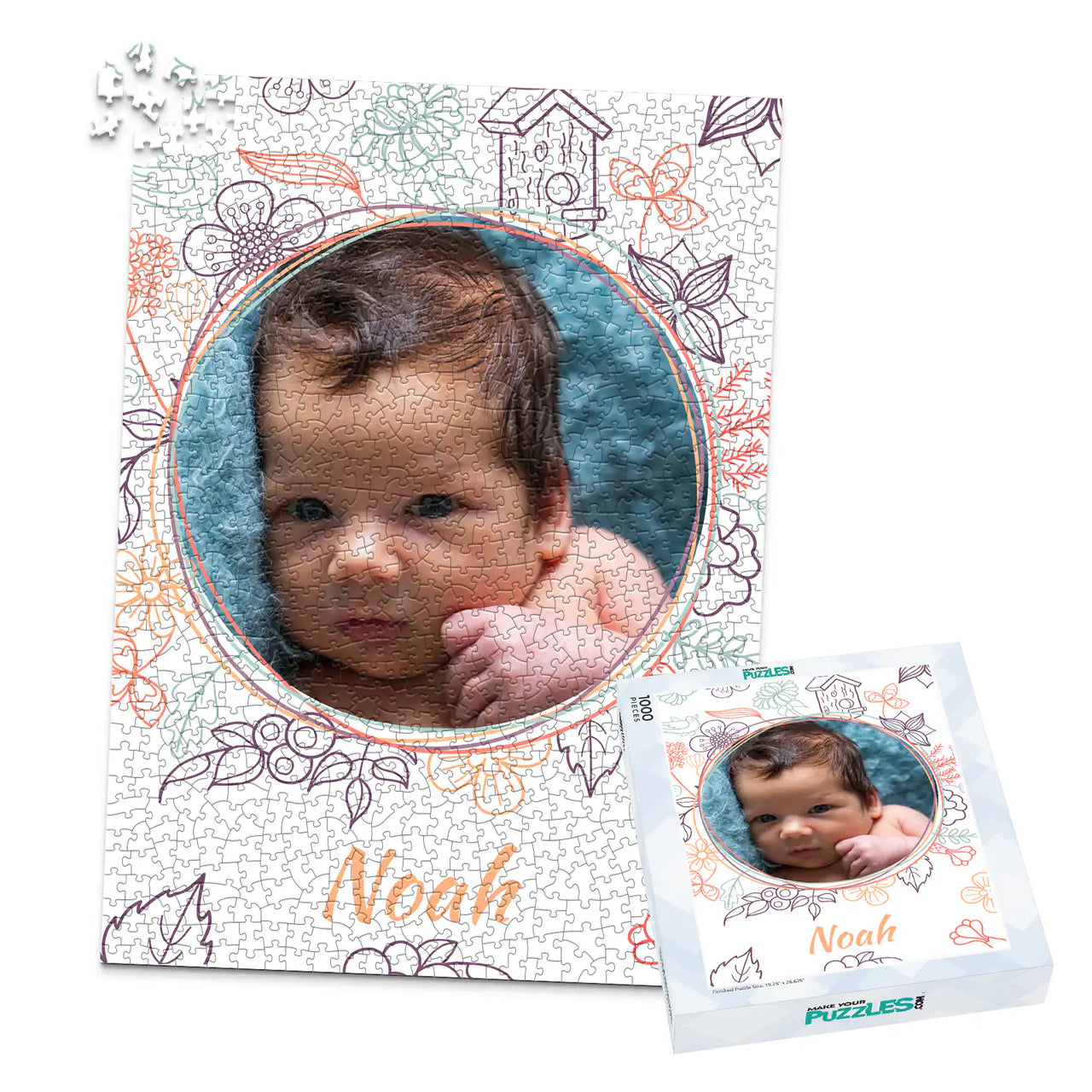Baby Floral Sketch Photo Puzzle - 1000 piece and box