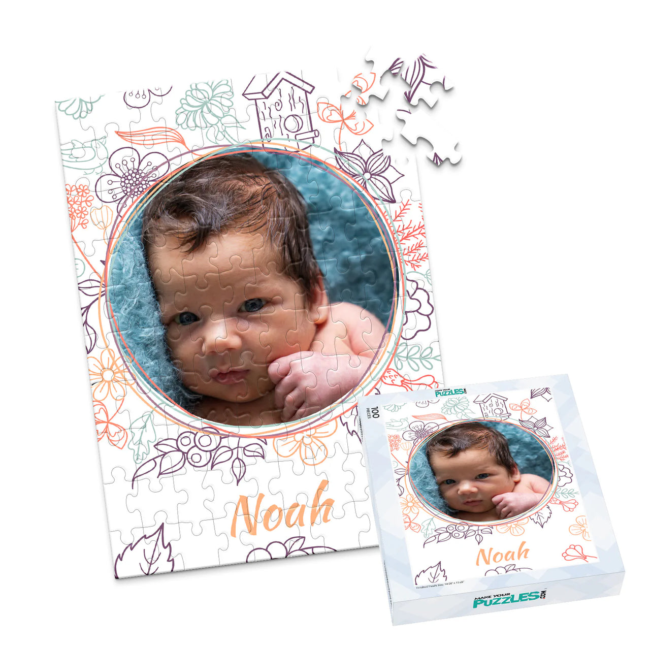 Baby Floral Sketch Photo Puzzle - 100 piece and box