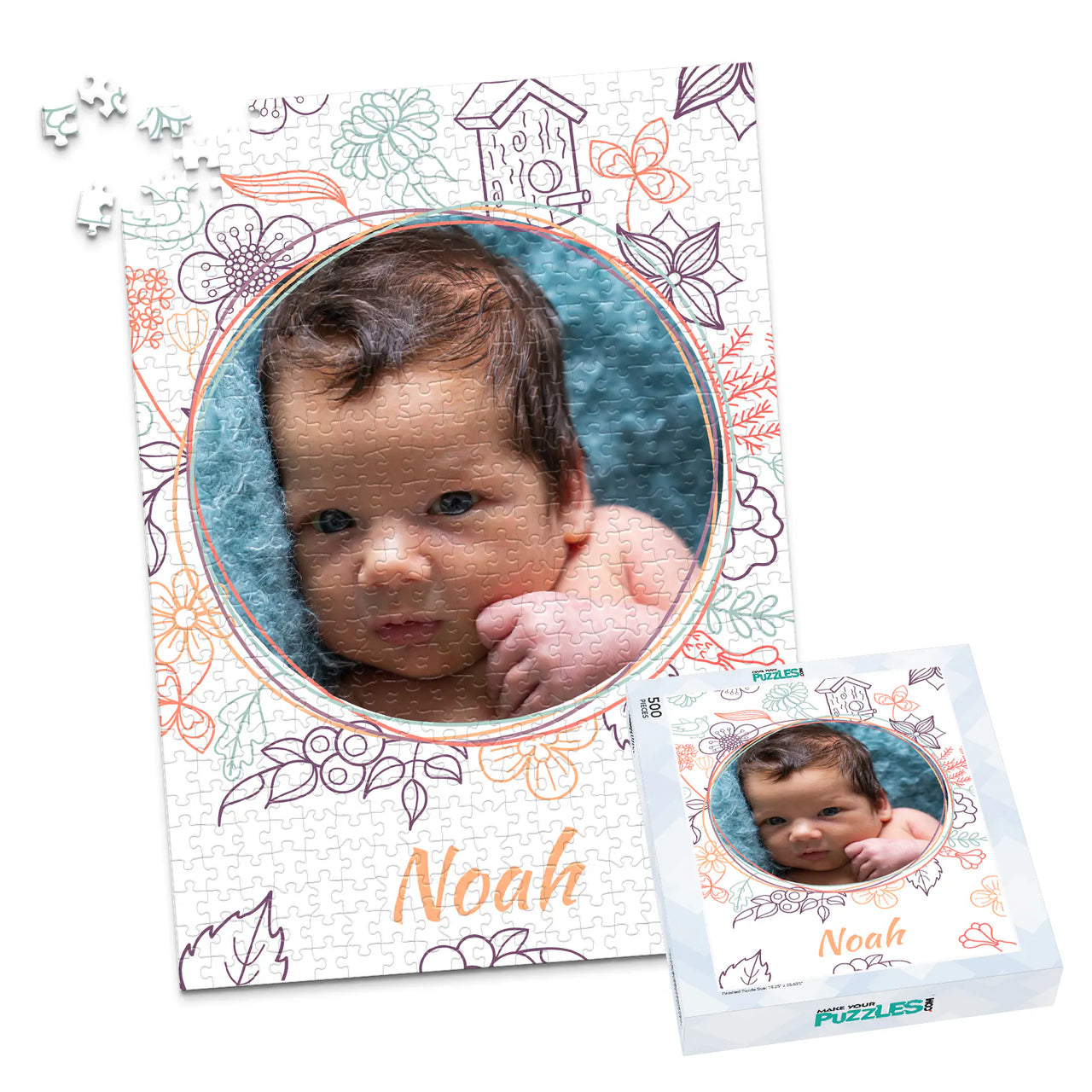 Baby Floral Sketch Photo Puzzle - 500 piece and box