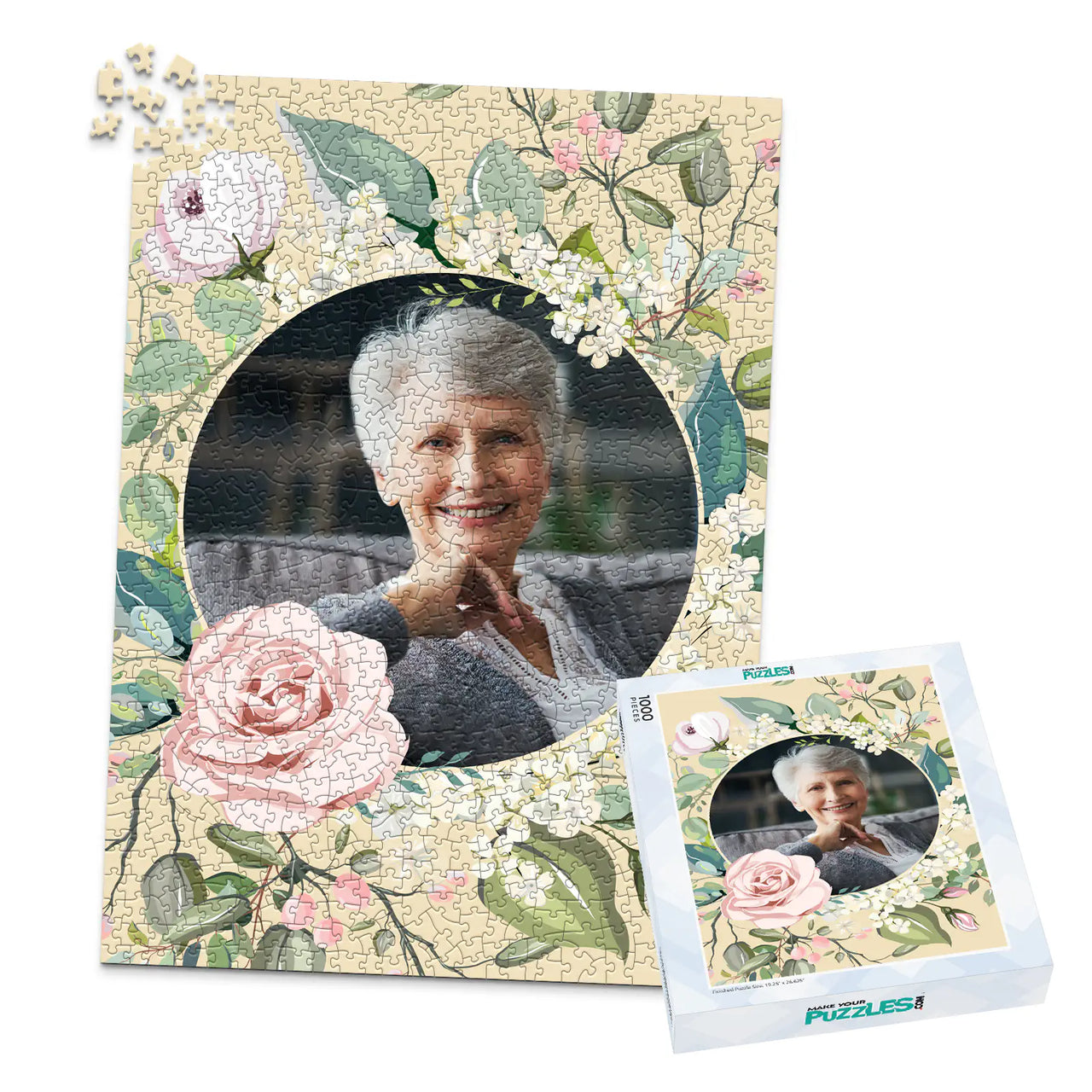 Birthday Floral Wreath Photo Puzzle - 1000 piece and box