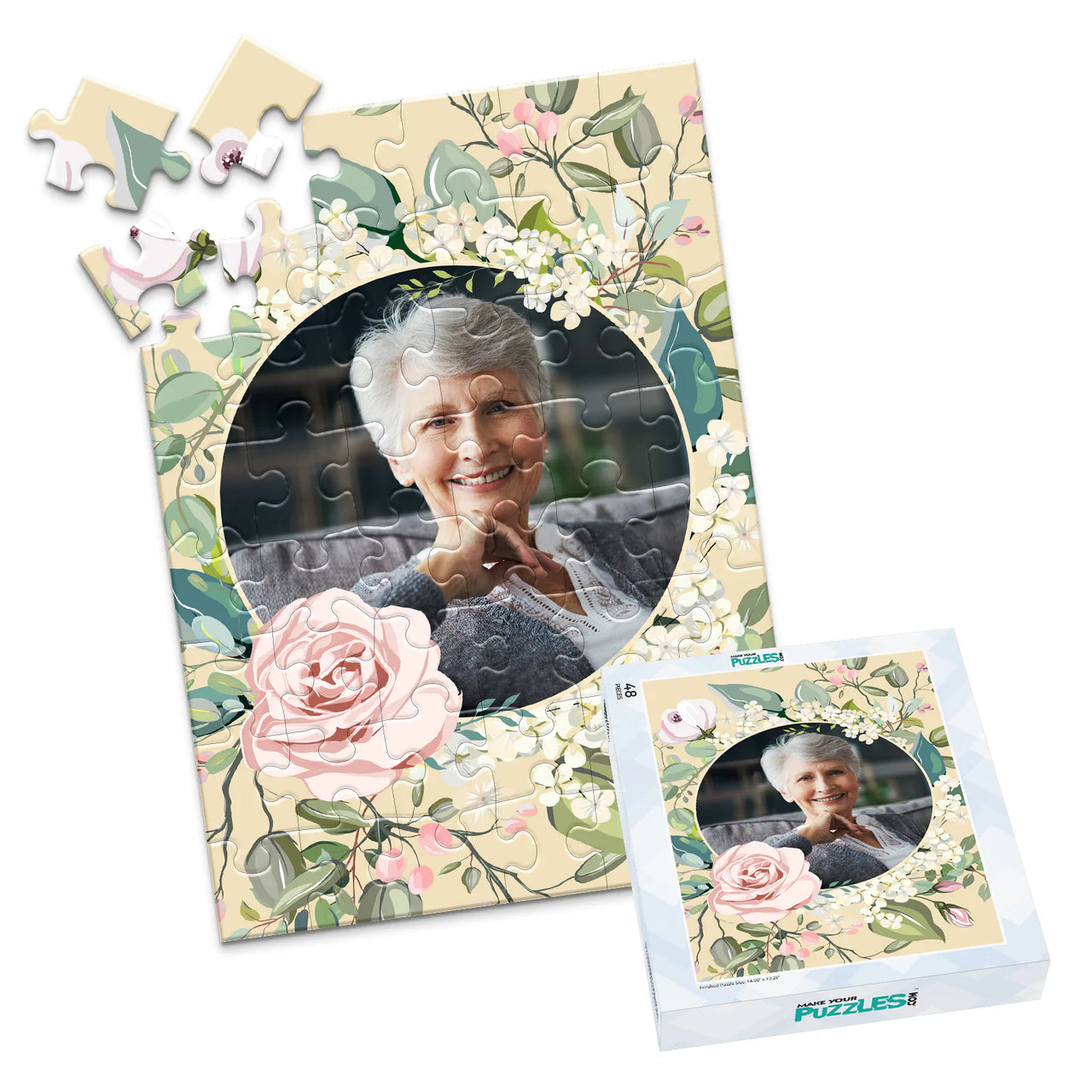Birthday Floral Wreath Photo Puzzle - 48 piece and box