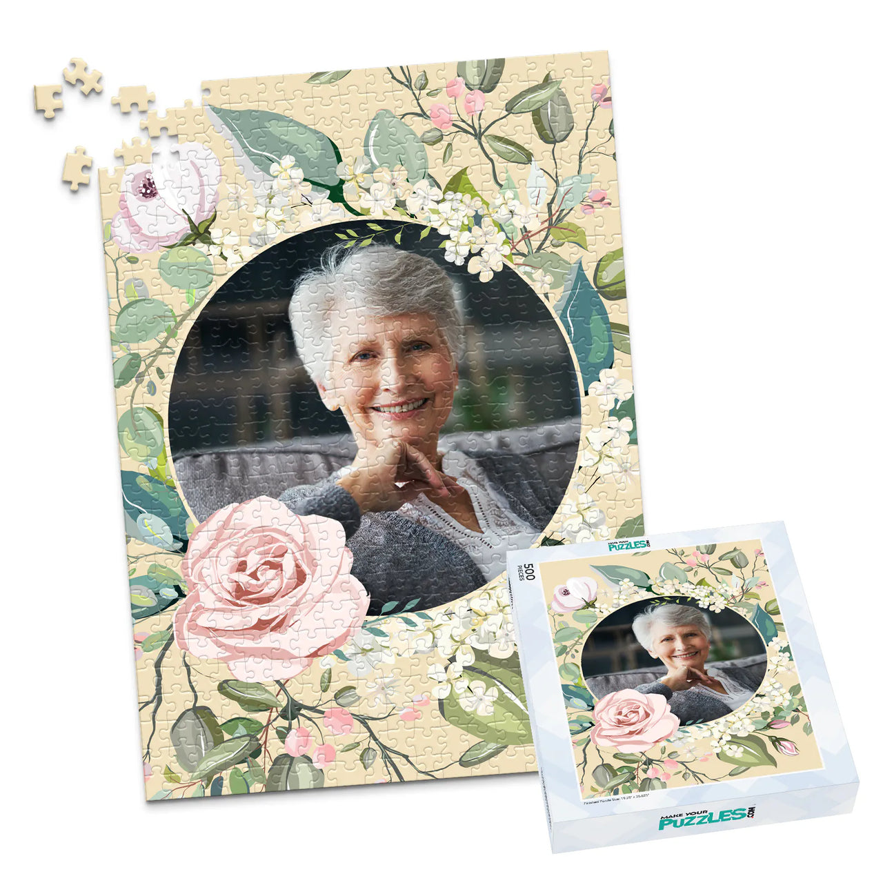 Birthday Floral Wreath Photo Puzzle - 500 piece and box