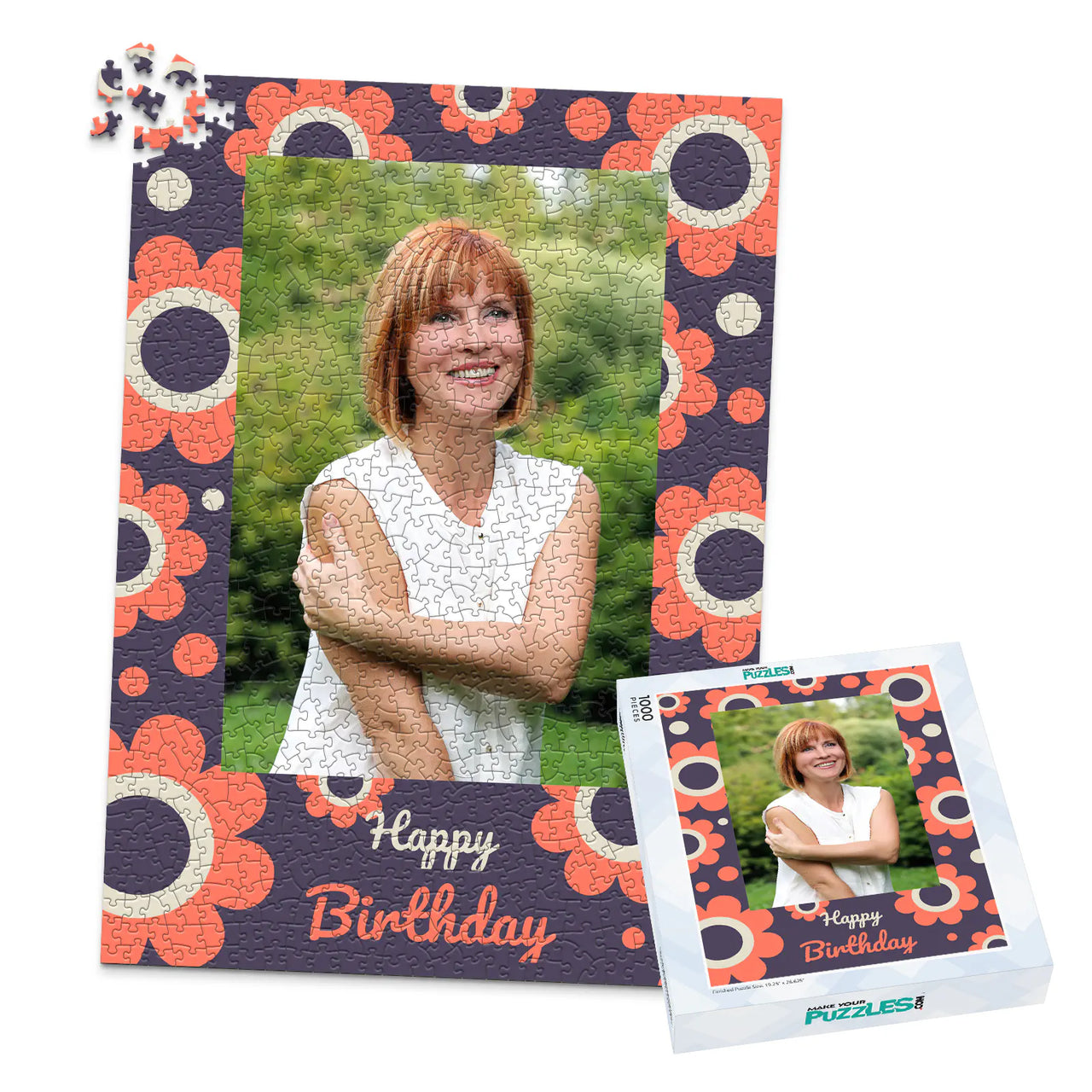 Birthday Retro Floral Photo Puzzle - 1000 piece and box