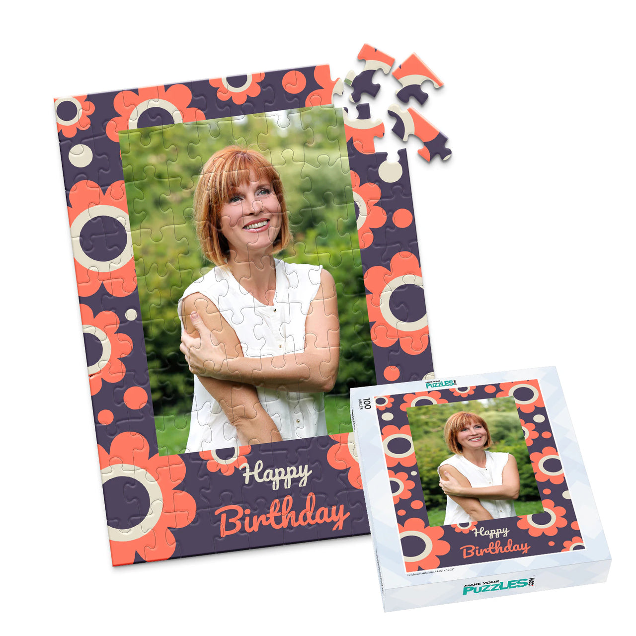 Birthday Retro Floral Photo Puzzle - 100 piece and box