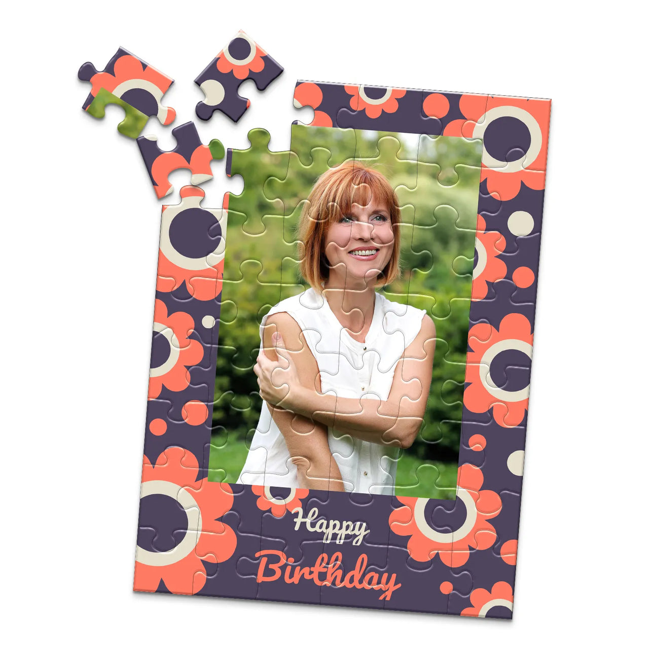 Birthday Retro Floral Photo Puzzle - 48 piece
