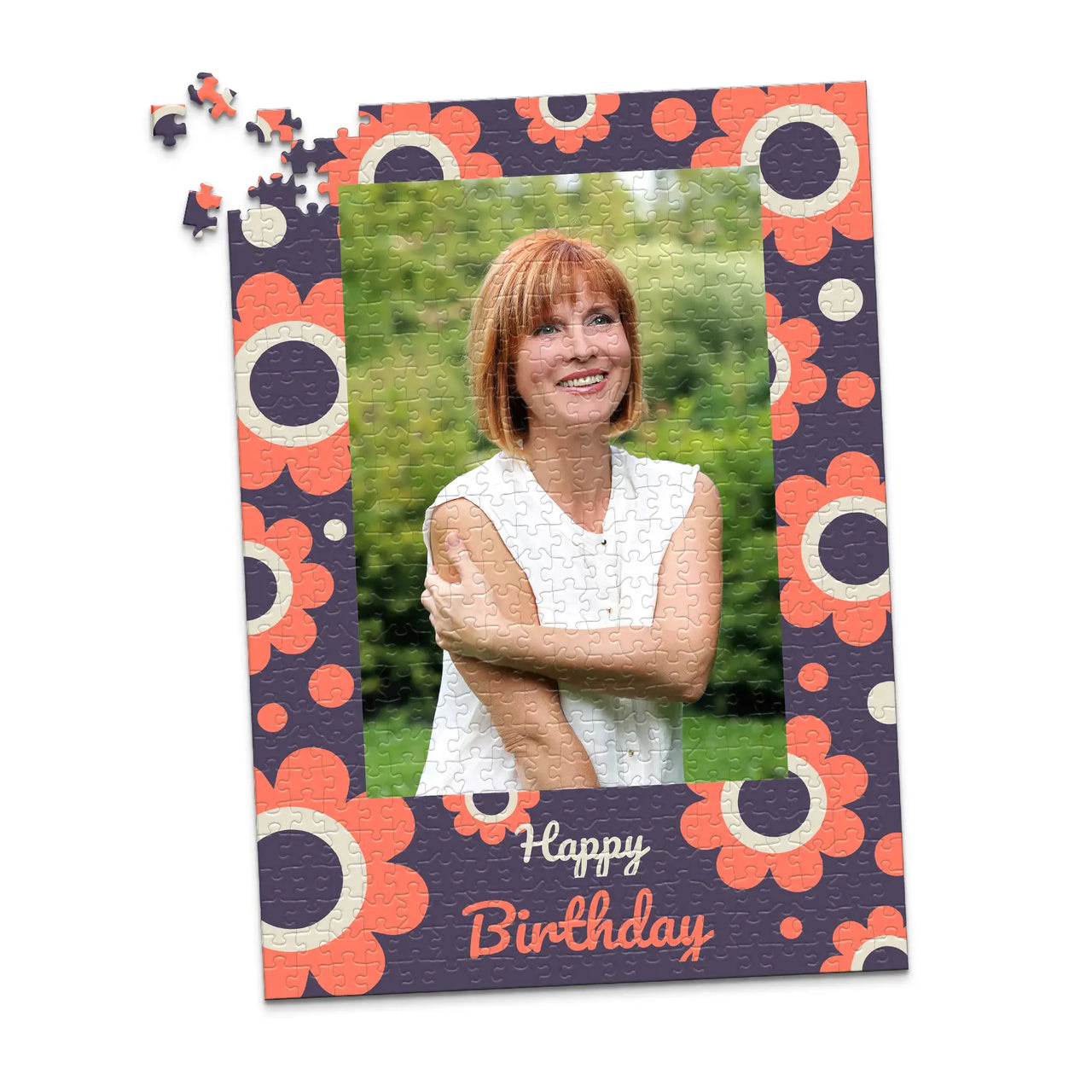 Birthday Retro Floral Photo Puzzle - 500 piece