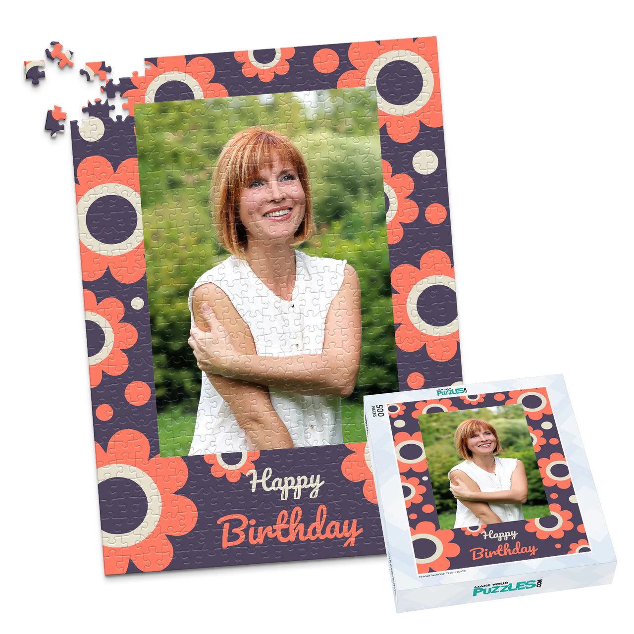 Birthday Retro Floral Photo Puzzle - 500 piece and box