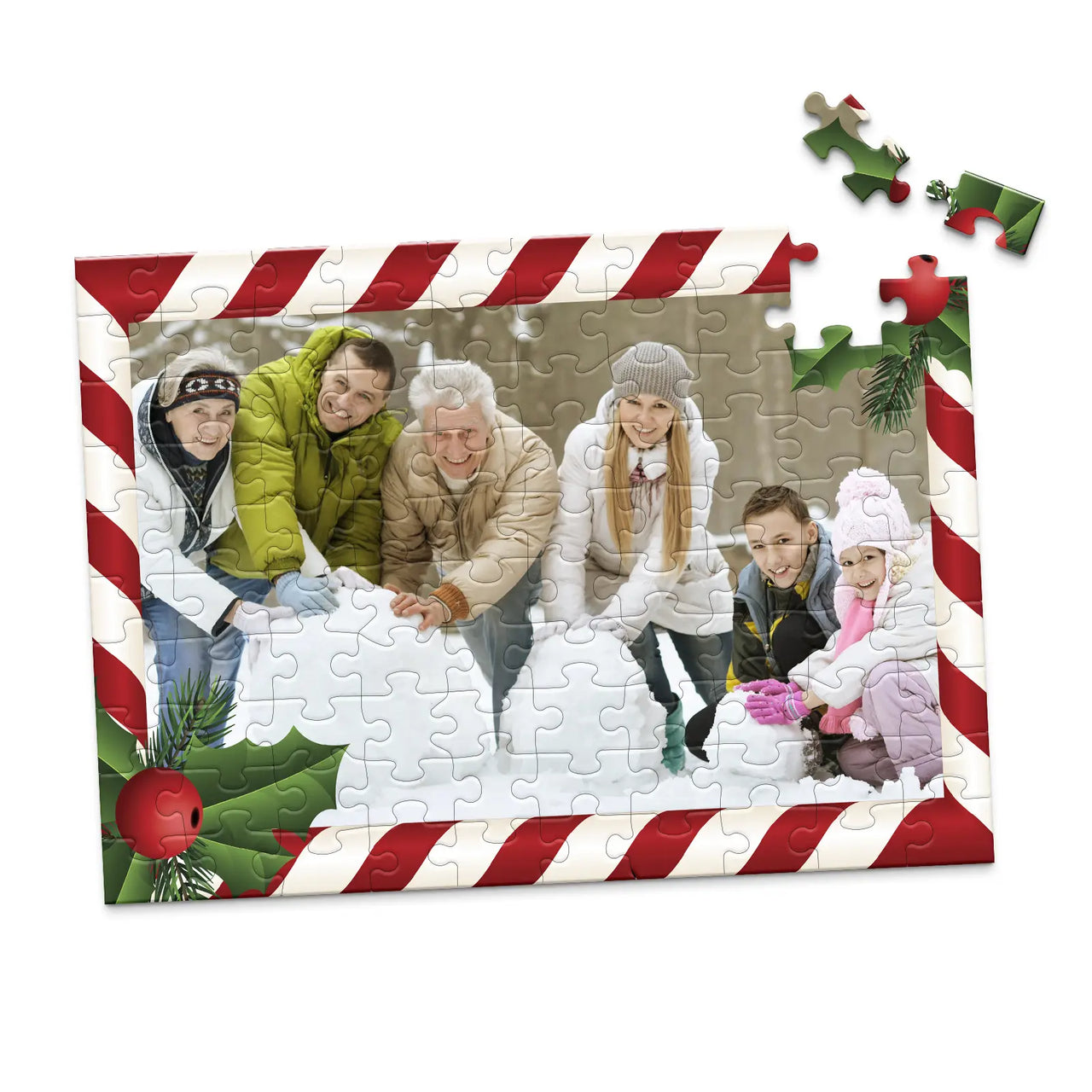 Christmas Candy-cane Border Photo Puzzle - 100 piece