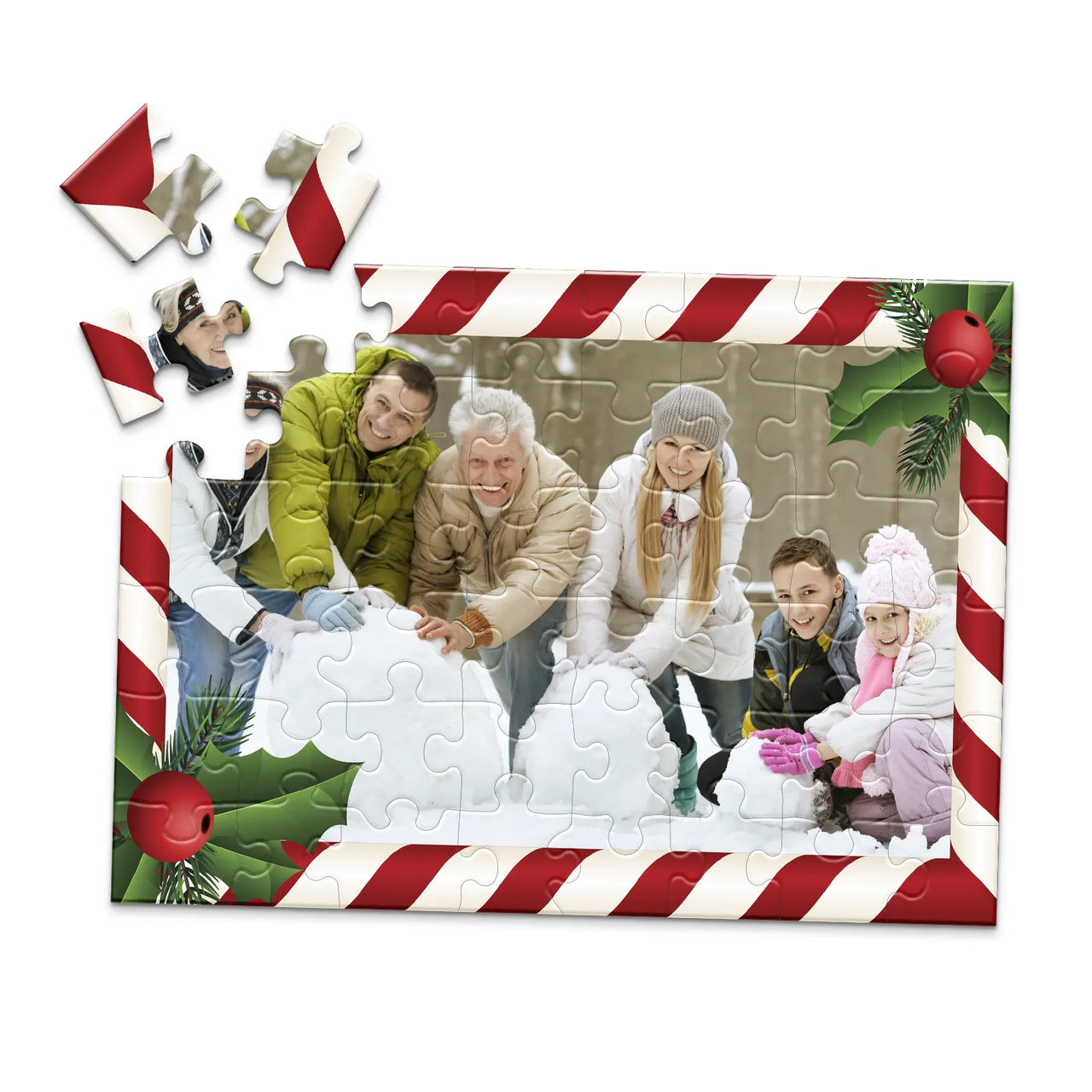 Christmas Candy-cane Border Photo Puzzle - 48 piece