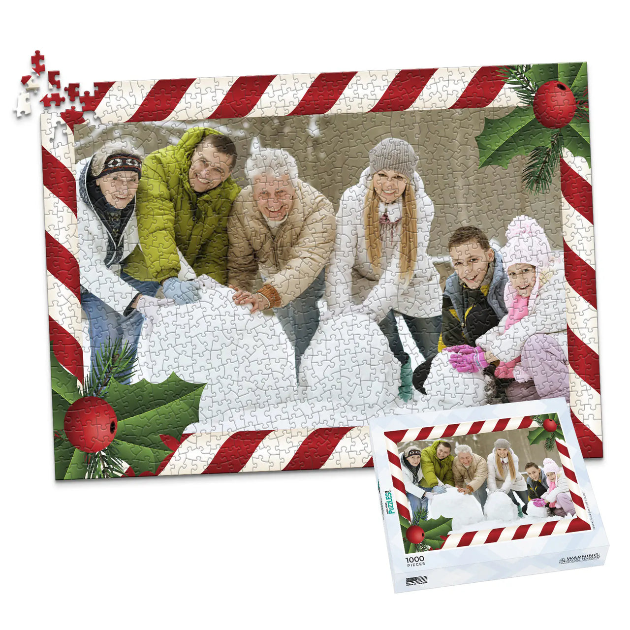 Christmas Candycane Border Photo Puzzle - 1000 piece and box