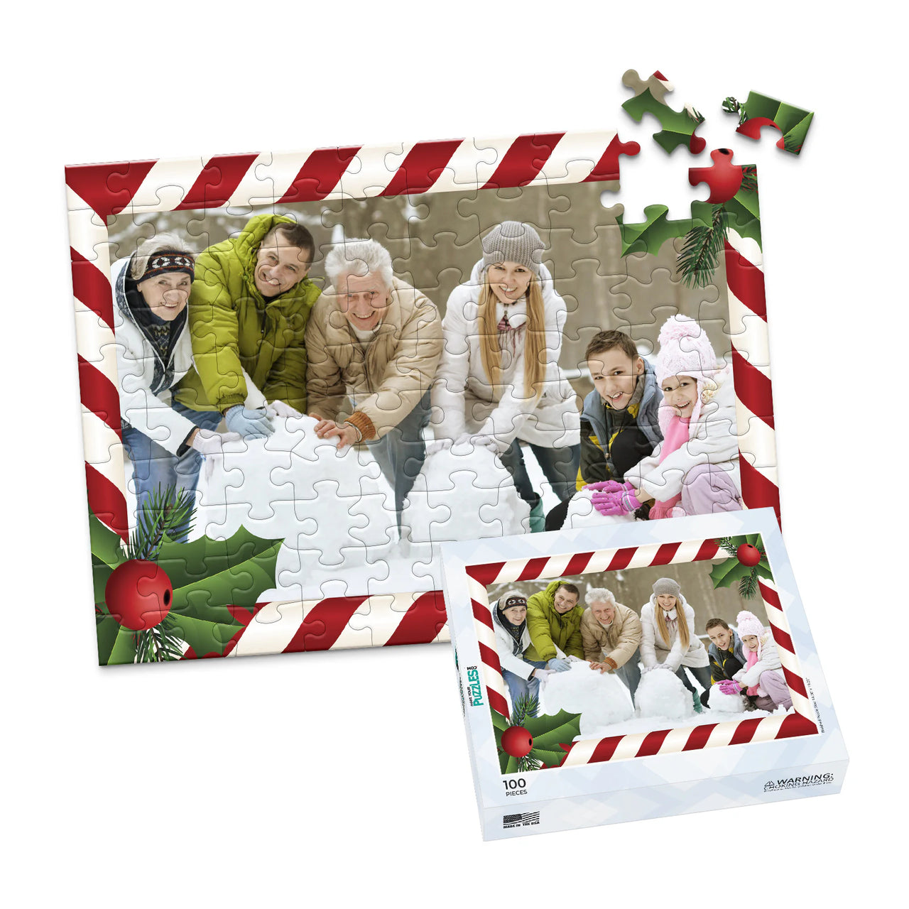 Christmas Candycane Border Photo Puzzle - 100 piece and box