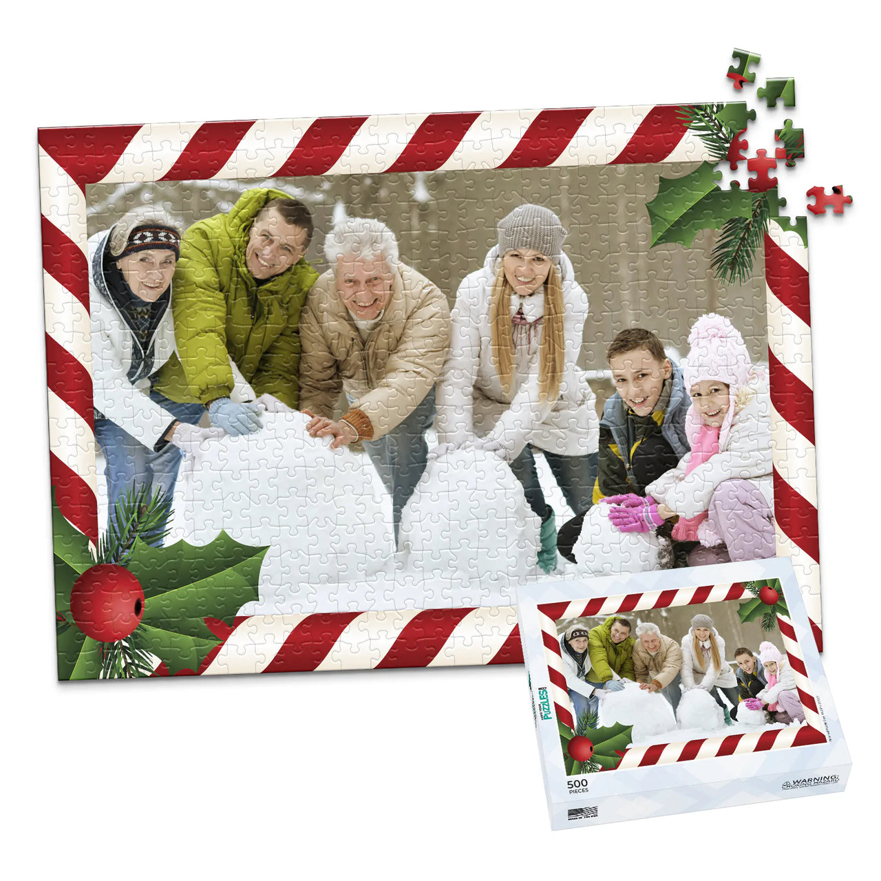 Christmas Candycane Border Photo Puzzle - 500 piece and box