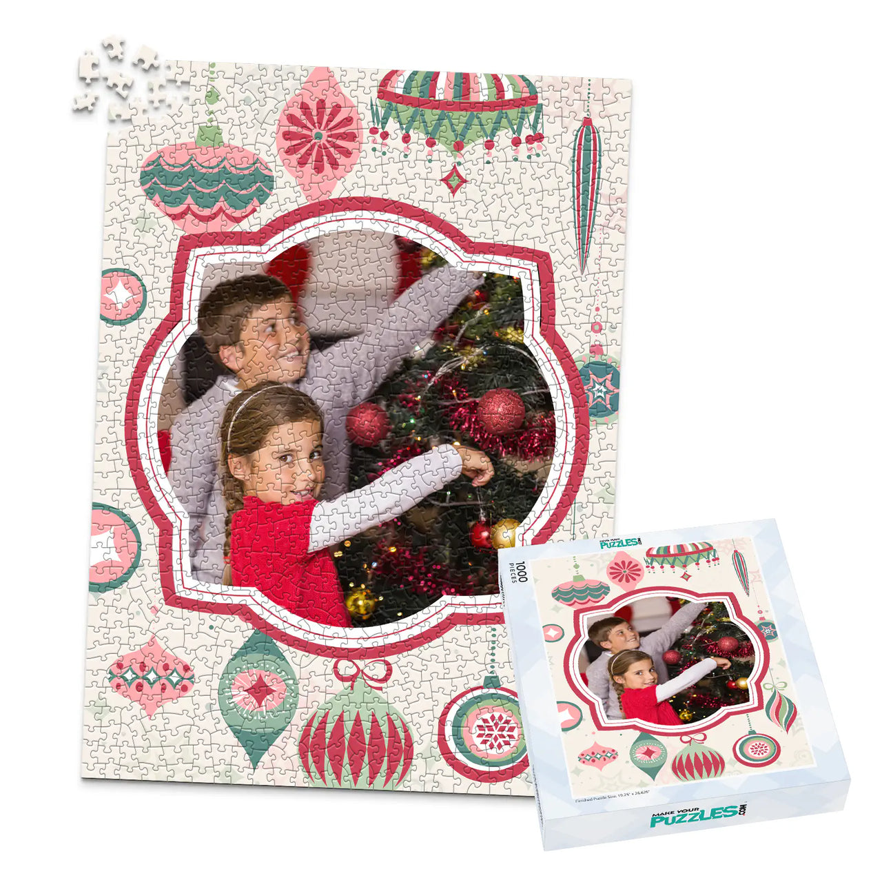 Christmas Retro Ornaments Photo Puzzle - 1000 piece and box