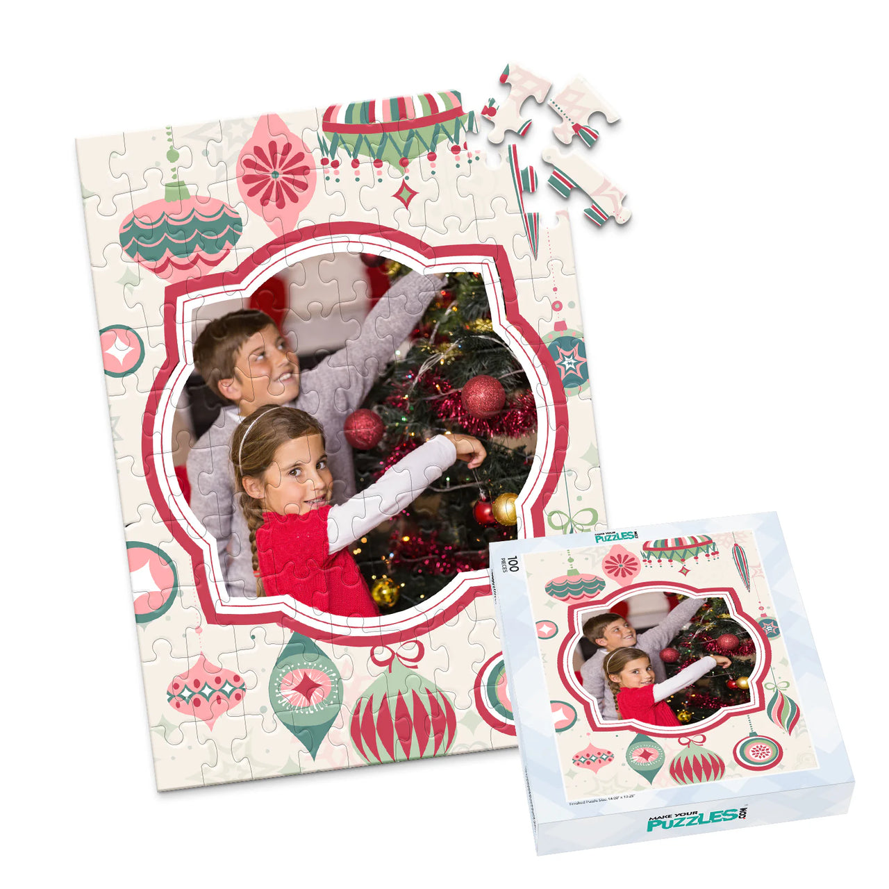Christmas Retro Ornaments Photo Puzzle - 100 piece and box