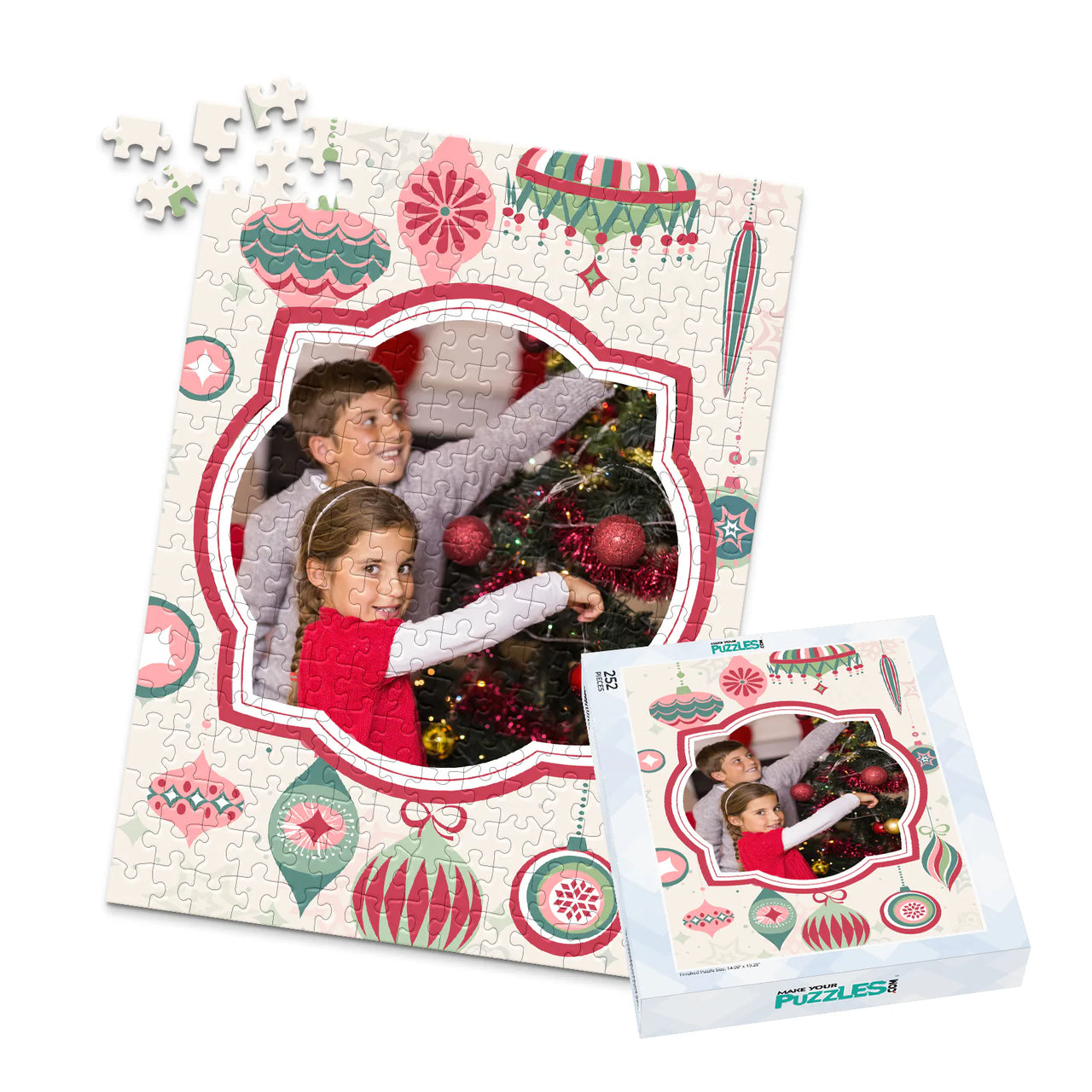 Christmas Retro Ornaments Photo Puzzle - 252 piece and box