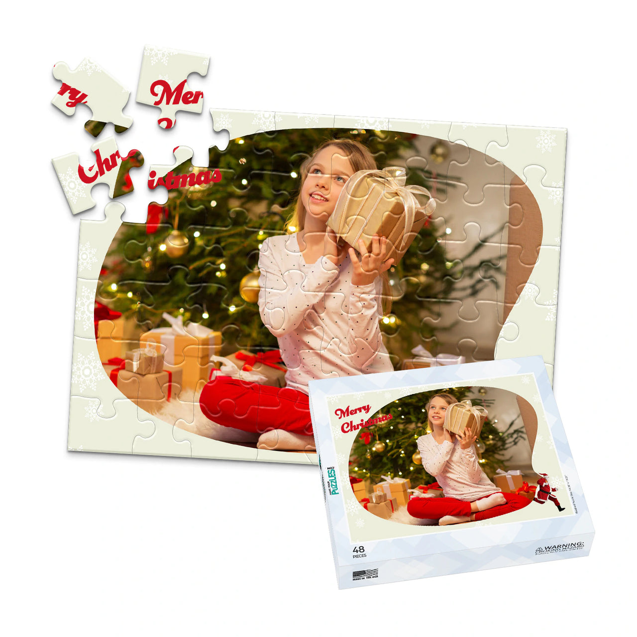 Christmas Snowflake Santa Photo Puzzle - 48 piece and box