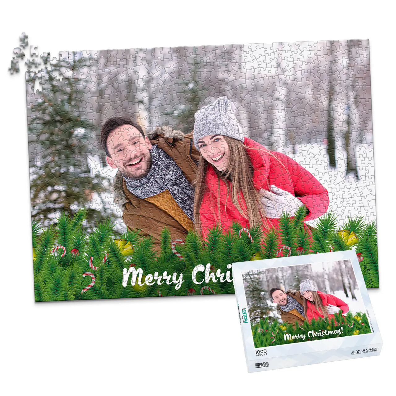 Christmas Pine Candycane Photo Puzzle - 1000 piece and box