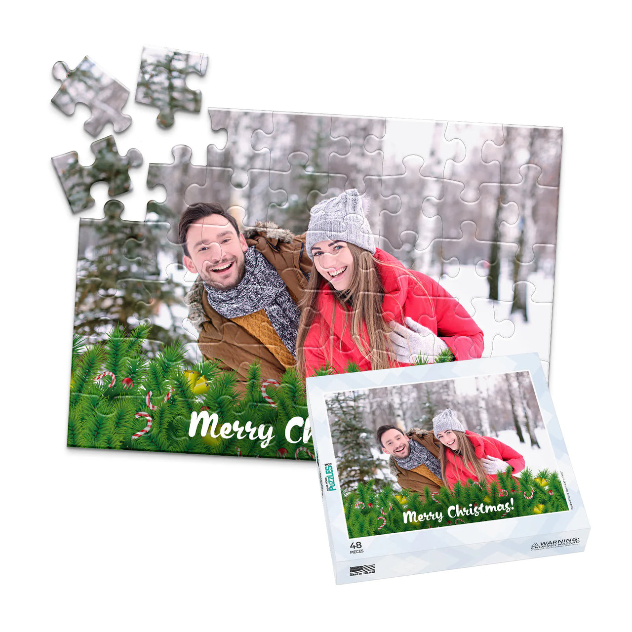 Christmas Pine Candycane Photo Puzzle - 48 piece and box