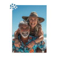 Custom Travel Photo Puzzle 1000 piece featuring a smiling couple on a beach