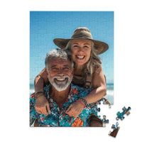 Custom Travel Photo Puzzle 100 piece featuring a smiling couple on a beach