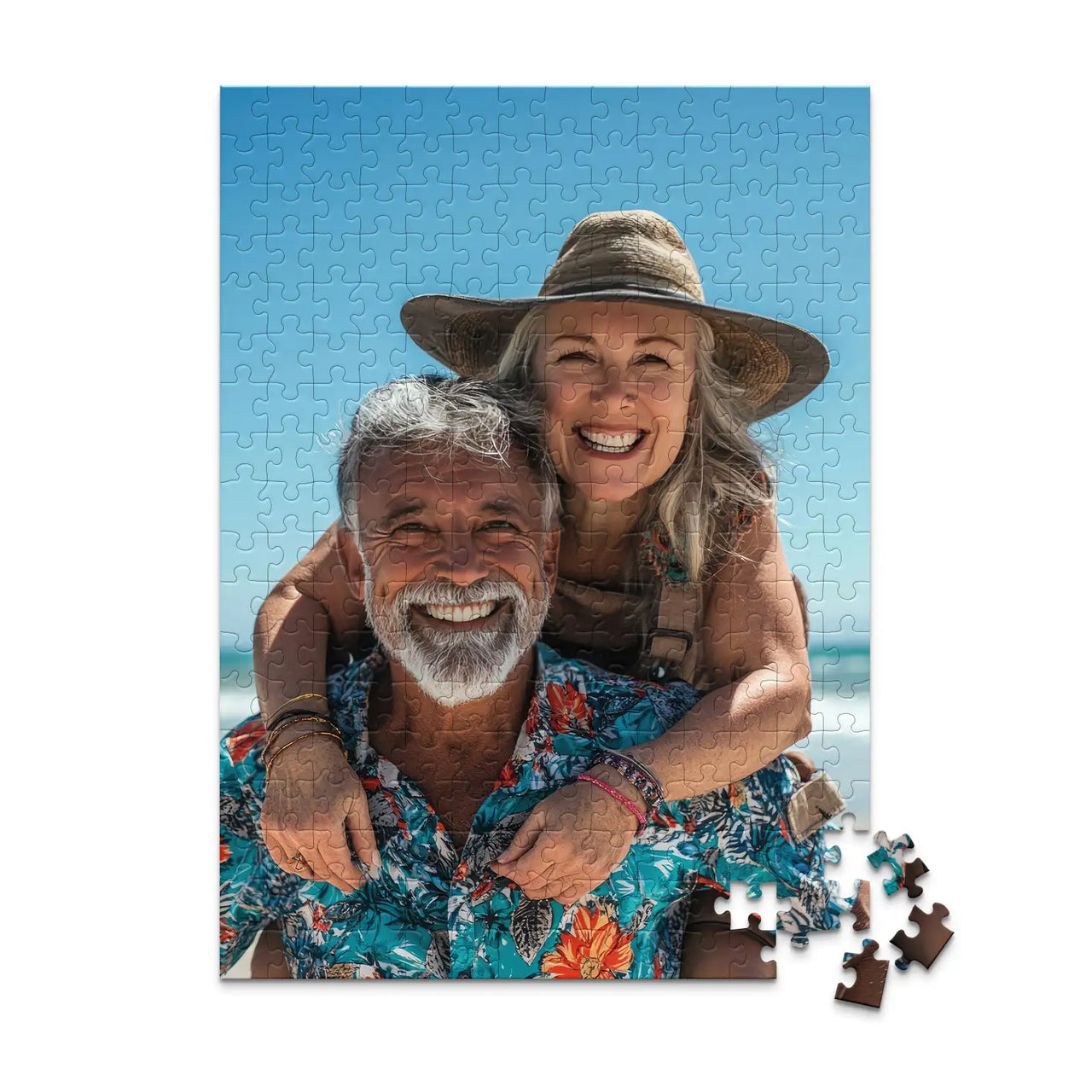 Custom Travel Photo Puzzle 252 piece featuring a smiling couple on a beach