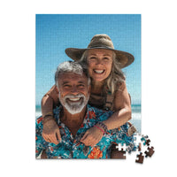 Custom Travel Photo Puzzle 252 piece featuring a smiling couple on a beach