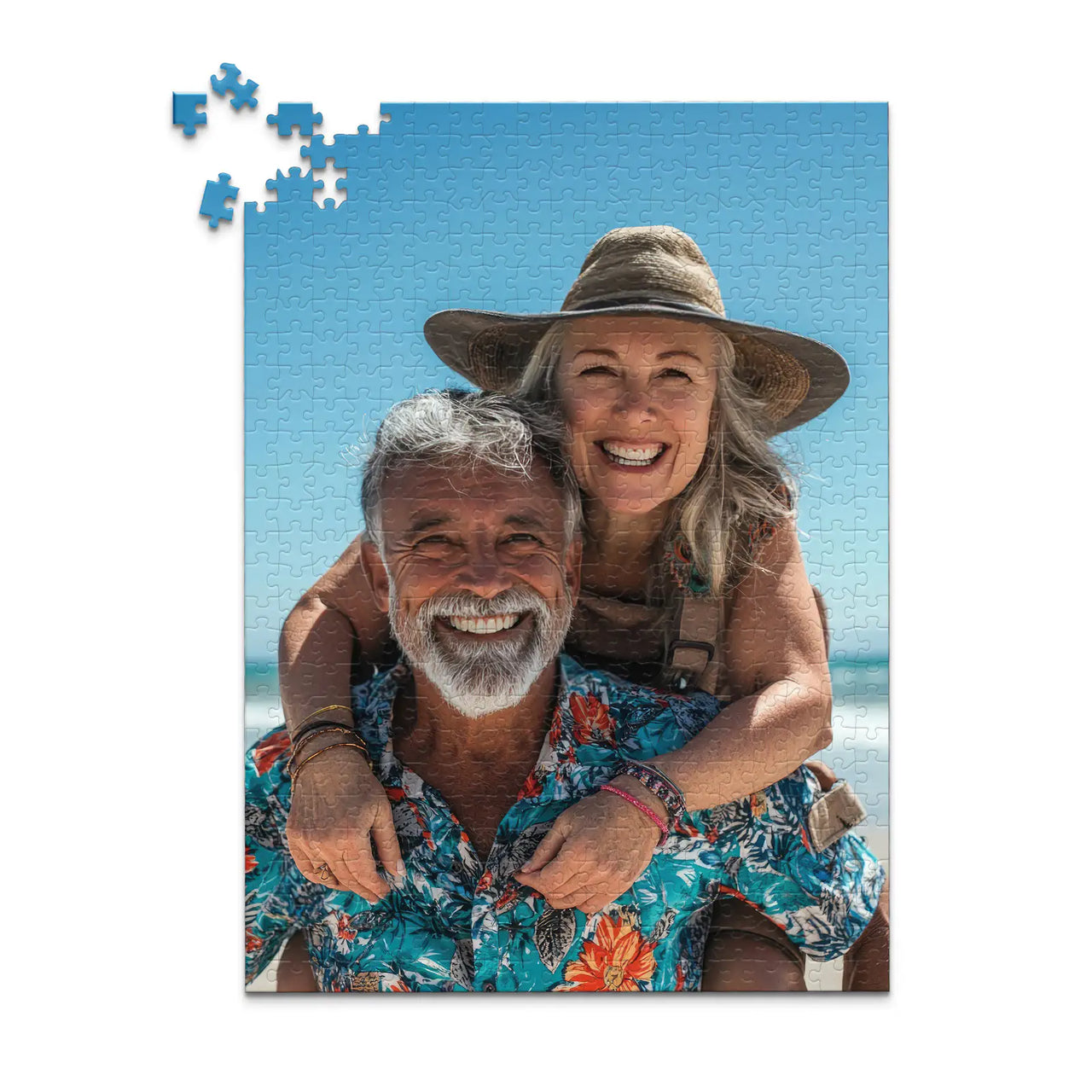 Custom Travel Photo Puzzle 500 piece featuring a smiling couple on a beach