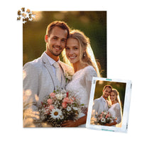 Custom Wedding Photo Puzzle 1000 Pieces with matching puzzle box showing a smiling bride and groom