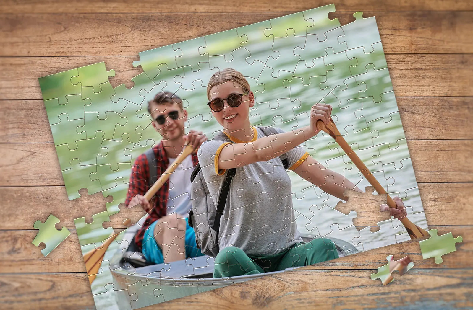 custom photo puzzle | Custom Photo Puzzle Couple in Canoe | Premium Custom Photo Puzzles | MakeYourPuzzles 