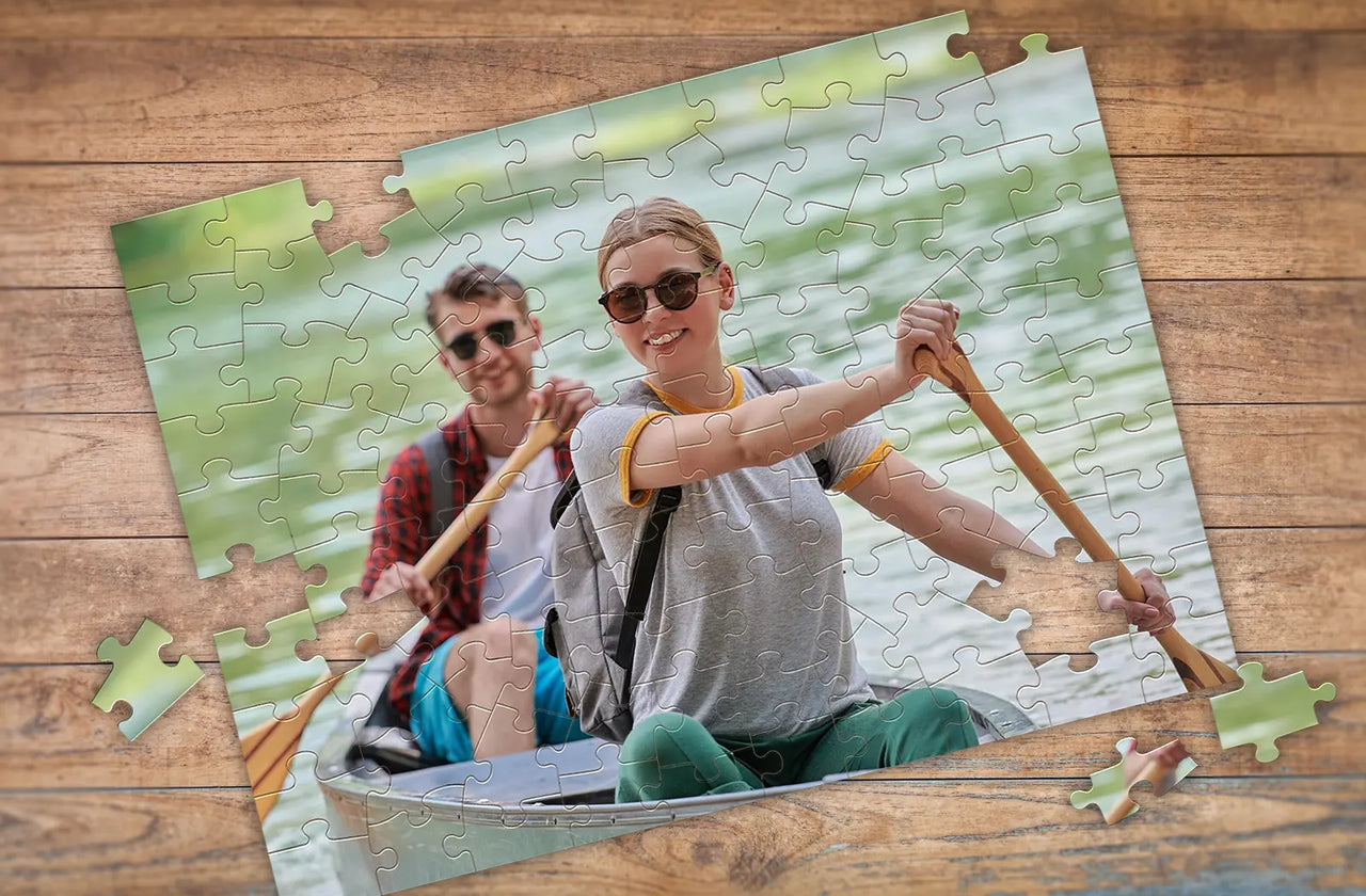 custom photo puzzle | Custom Photo Puzzle Couple in Canoe | Premium Custom Photo Puzzles | MakeYourPuzzles 