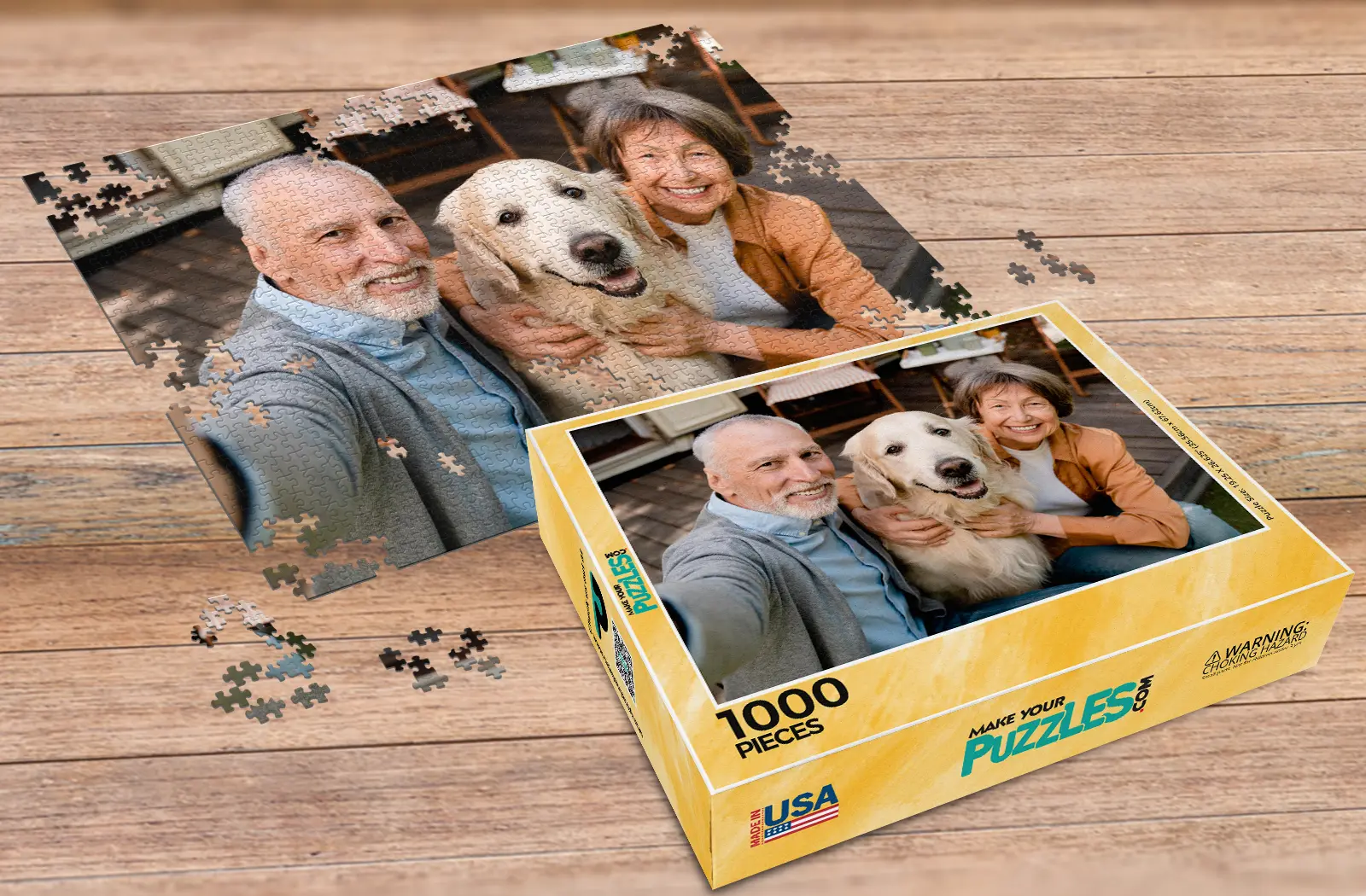 1000 piece custom puzzle couple with dog picture | MakeYourPuzzles