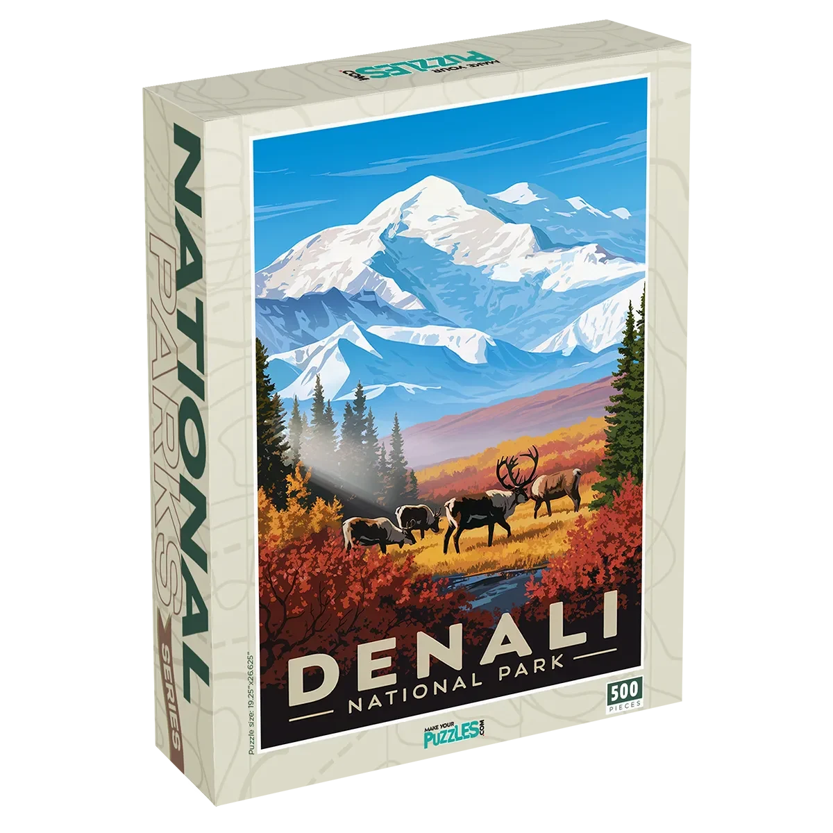 Denali National Park Caribou 500 piece puzzle box by MakeYourPuzzles