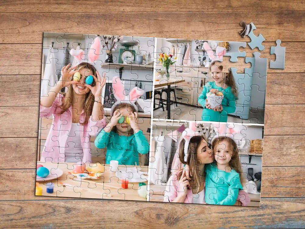 100 piece Photo Collage Puzzle with Mother and young daughter at Easter time