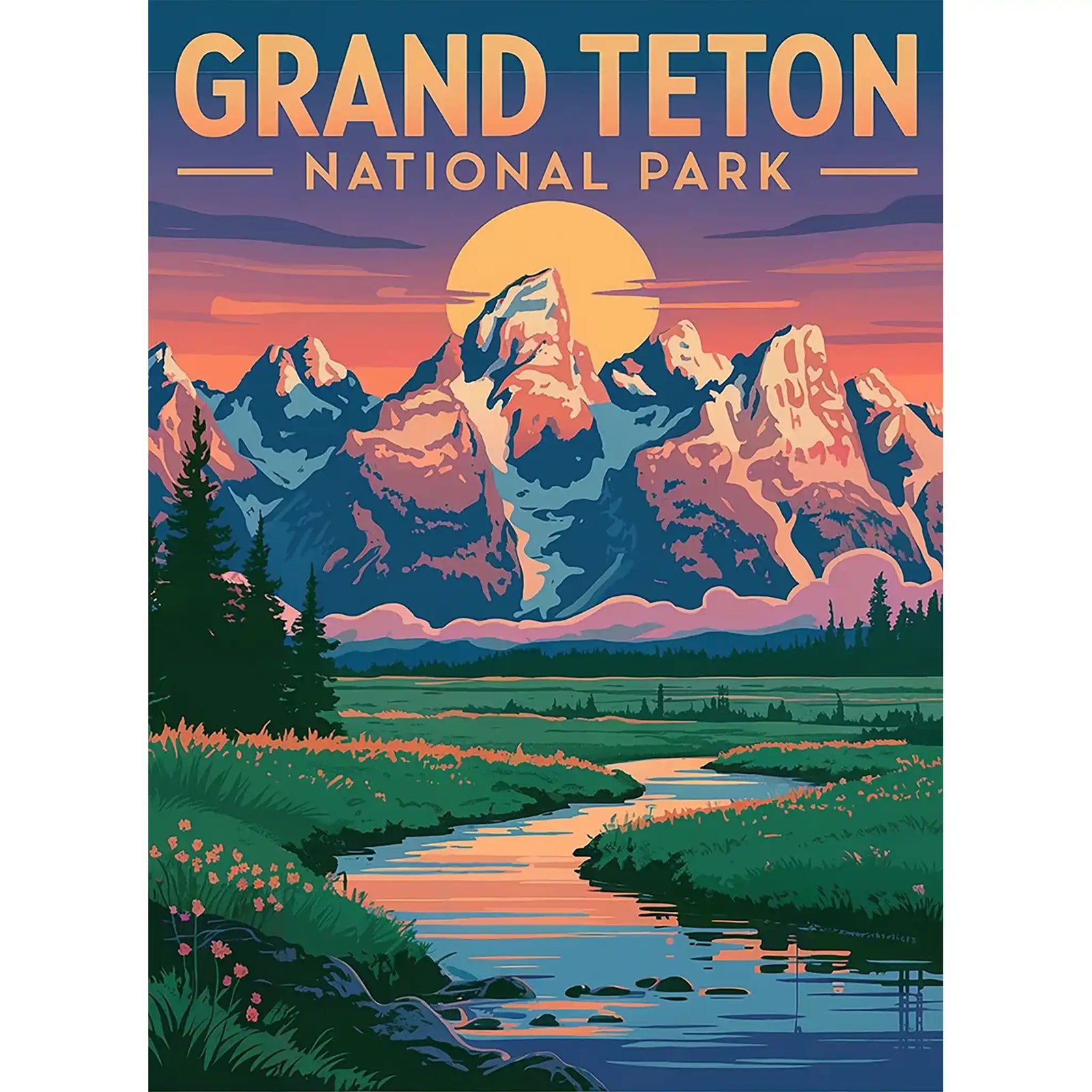 Grand Teton National Park Puzzle Sunset by MakeYourPuzzles | Premium Jigsaw Puzzle made in the USA