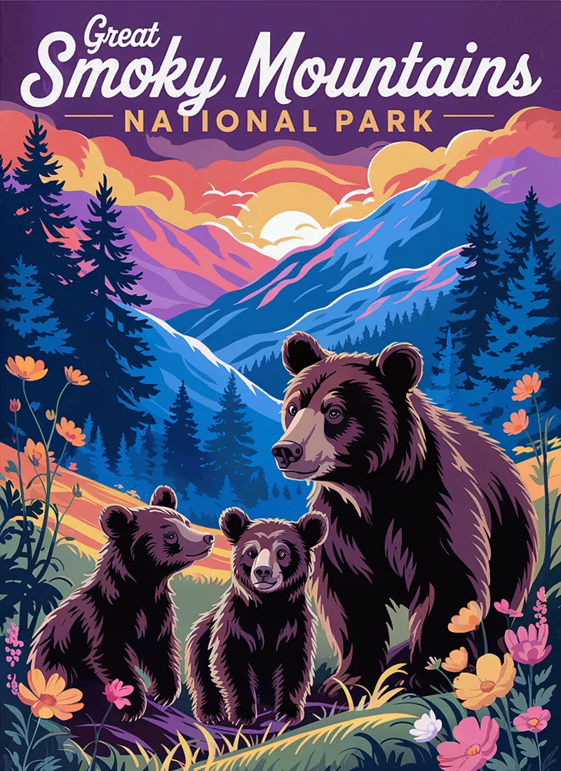 Great Smoky Mountains National Park Puzzle Bear Family WPA-style MakeYourPuzzles