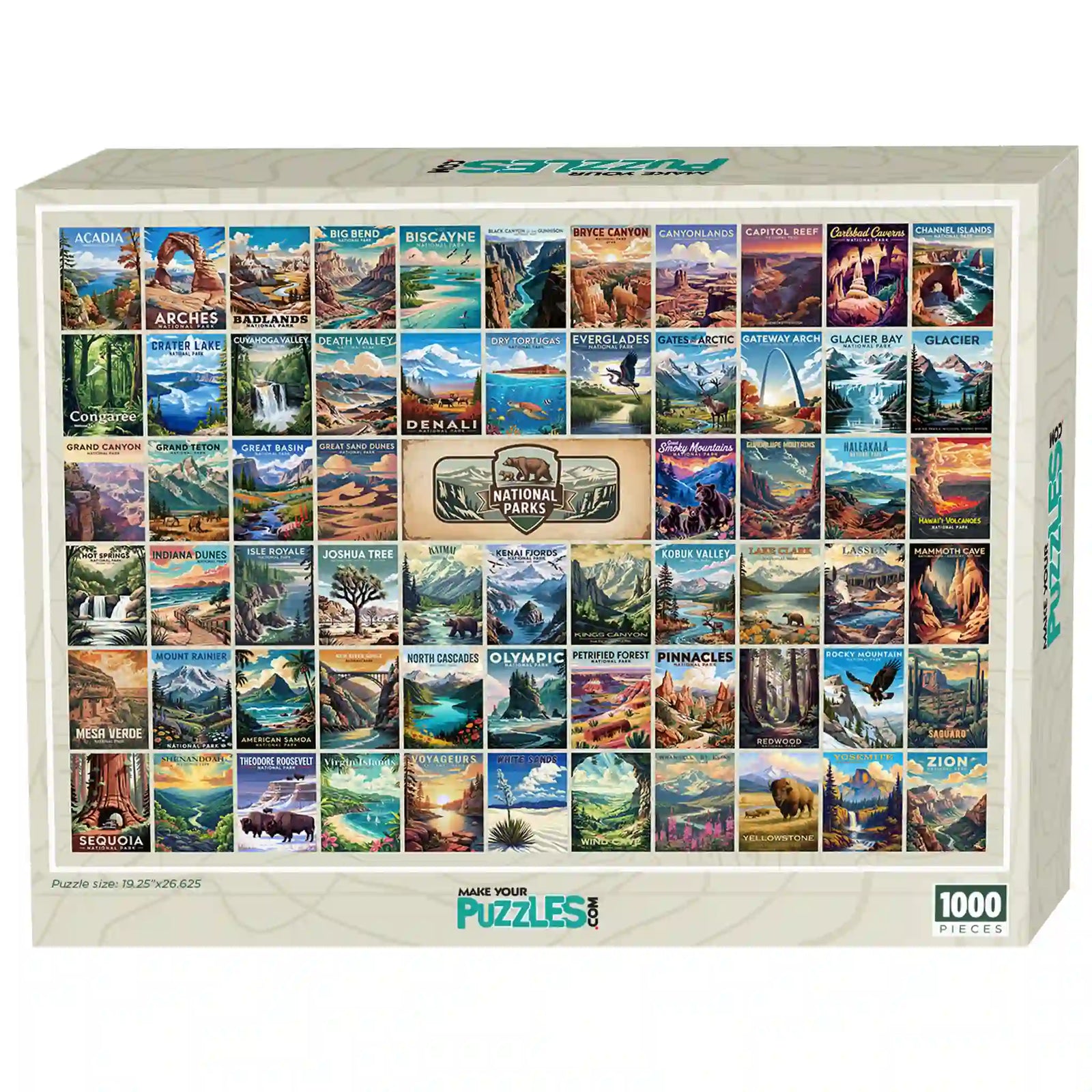 National Parks Collage Jigsaw Puzzle 1000 piece puzzle box by MakeYourPuzzles | Made in the USA